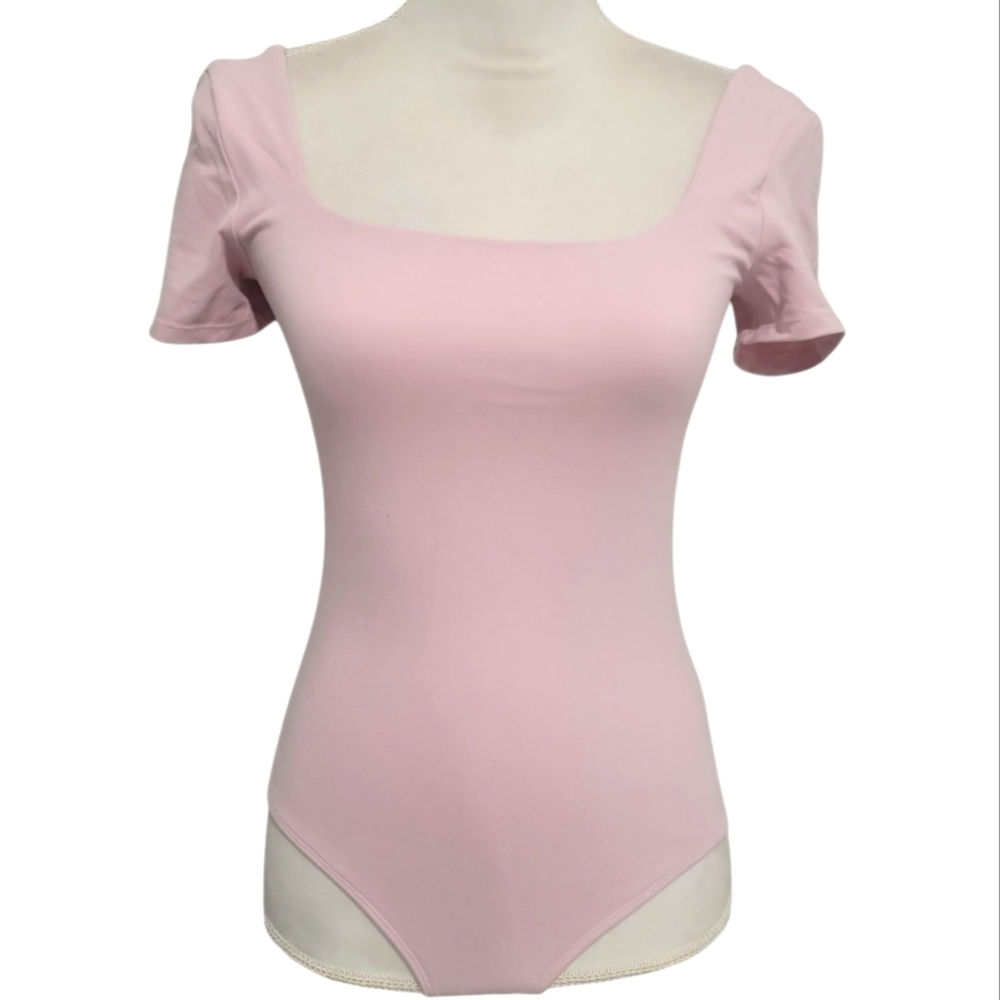 Express Body Contour Pink Square Neck Compression Bodysuit Size Small